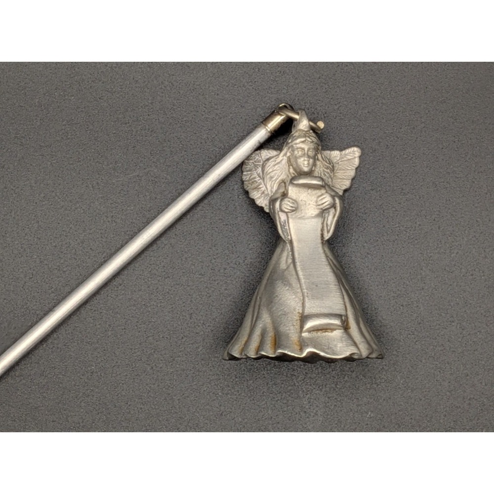 VTG 1997 Pewter Angel Candle Snuffer Long Handle Scroll Winged Messenger 8.5"